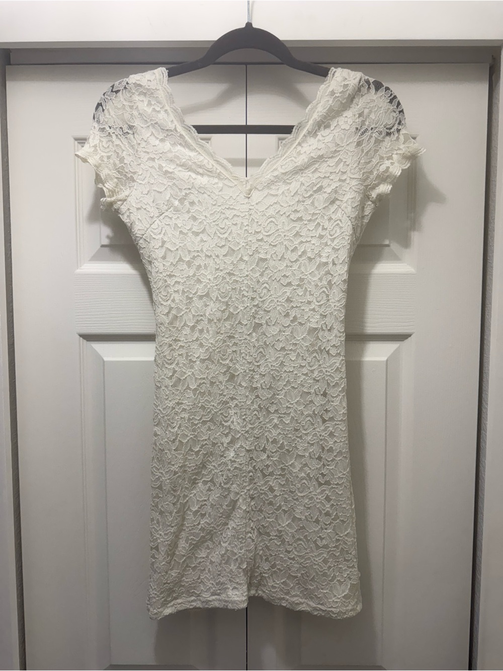 Say What? Cream Lace V‑Neck Short Sleeve Dress